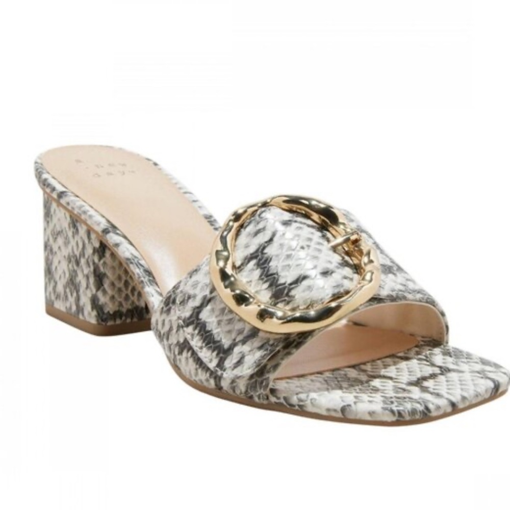 A New Day Diana Buckle Mule Heels - Snakeskin buckle block heel Sz 9